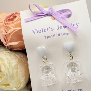 2/$20 Brand New White Teddy Bear Earrings